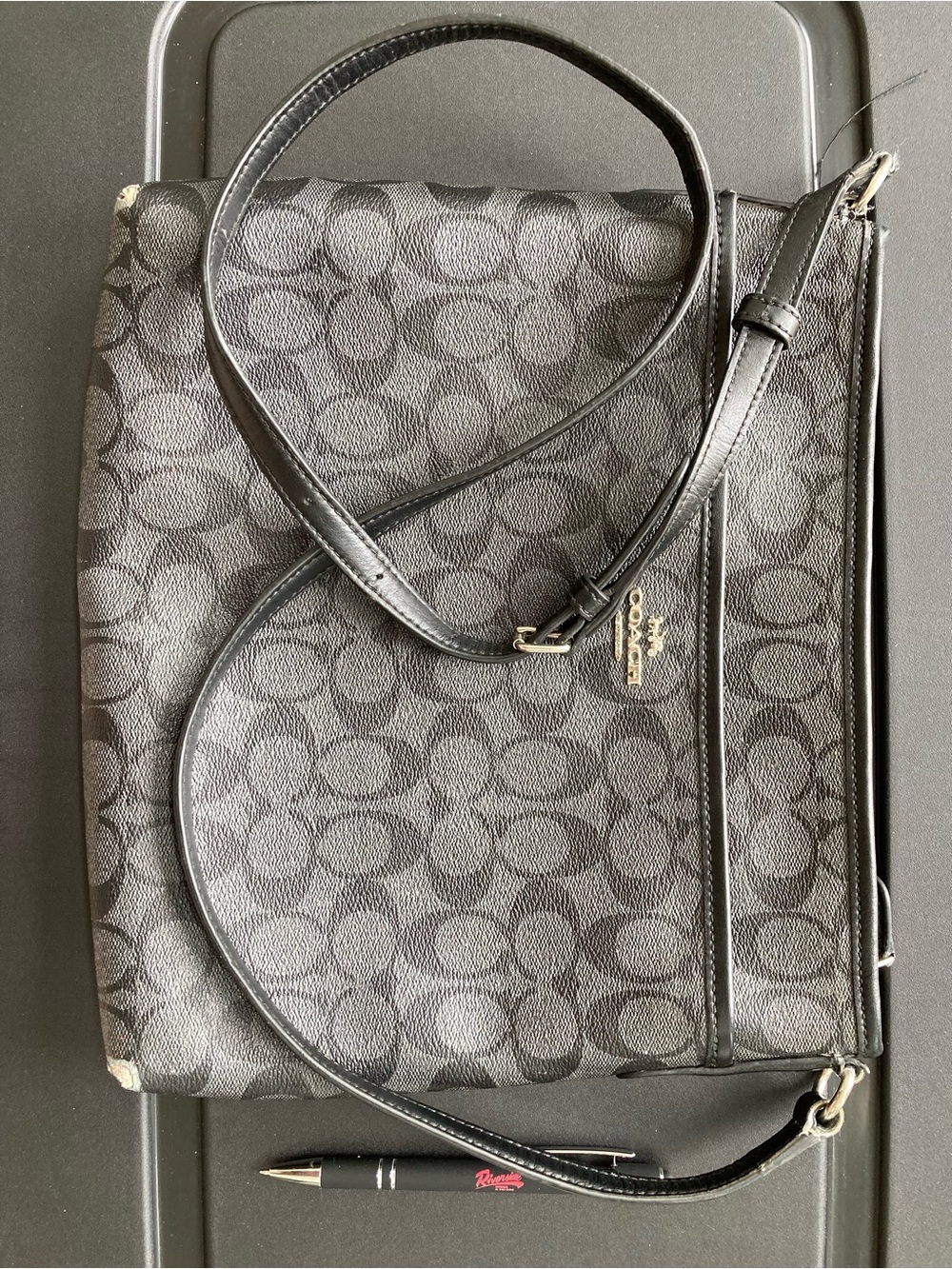 Coach Black Signature Canvas Crossbody with Gold Hardware